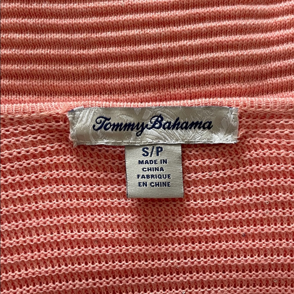 Tommy Bahama Bonita Mini Sequin Rib Knit Long Sleeve V-Neck in Coral Sweater - Picture 5 of 6
